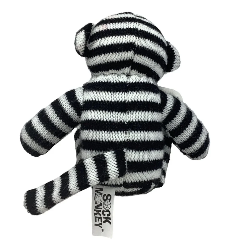 Dan‎ Dee Sock Monkey Plush Stuffed Animal Black White Stripes Red Heart 9.5